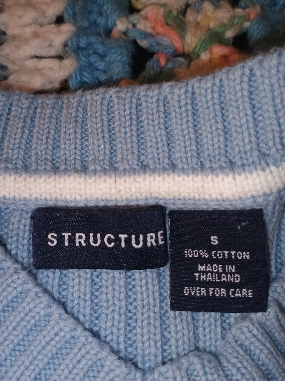 Structure Light Blue Ribbed V-Neck Sweater - Picture 4 of 4